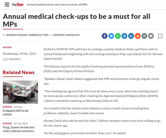 Annual medical check-ups to be a must for all MPs